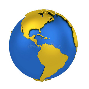 地球球和黄色的洲隔离的向白色的背景.照片