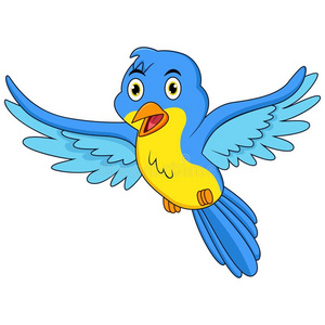 幸福的蓝色鸟漫画飞行的手绘矢量抽象卡通夏日时光趣味插画图标与游泳
