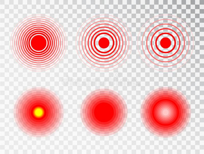 痛苦红色的圆或地方化斑点,痛的位符号,禁欲插画