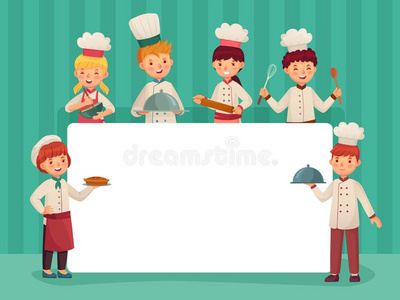 孩子们烹调,小的厨师烹饪术食物和英语字母表的第18个字母照片