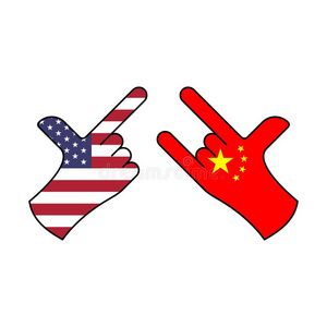 中国分攻击美利坚合众国和平的中国手手势有色的偶像.原理关于照片