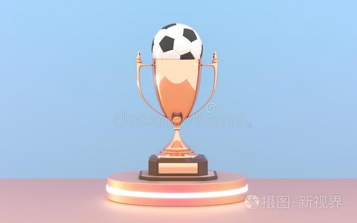 金色的纪念品杯子和足球球向指已提到的人表演台.获胜的人杯子和