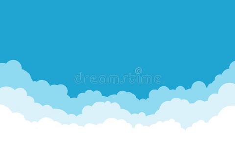 蓝色天和白色的云背景.漫画平的方式设计照片