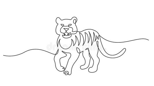 一线条绘画.老虎步行象征.照片