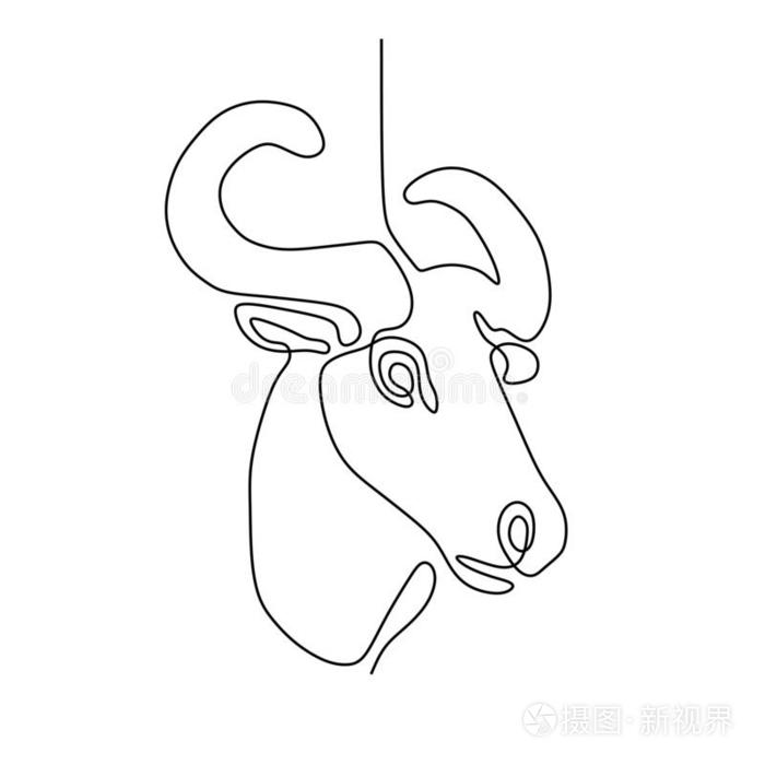 num.一线条绘画公牛上端极简抽象艺术的设计
