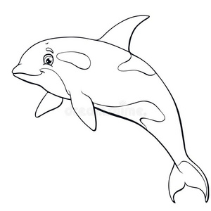 线条画动画片海鲸蓝鲸在冠上装饰的水彩波背景, 矢量多彩涂鸦动物