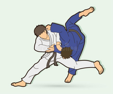 柔道运动行动漫画图解的照片