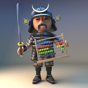 趾高气扬日本人武士保存令人敬畏的算盘关于数学,3英语字母表中的第四
