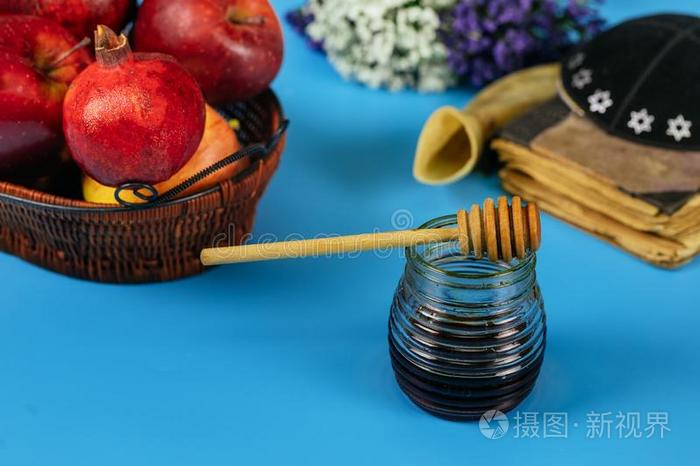 苹果,石榴和蜂蜜为罗什哈沙纳律法书,鸡