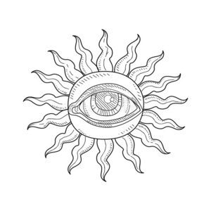 古老的太阳和天道眼睛,秘传的超自然的象征莫诺克罗照片