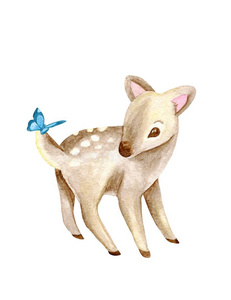 创意的水果的子甜点红色的花和蝴蝶的窗体美丽的水彩画手绘花卉用鹿