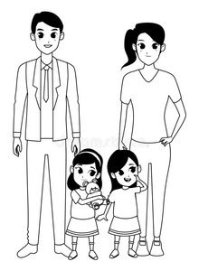 城市l和scape家庭成员和双亲和小孩向白色的背景家庭肖像关于num.四.