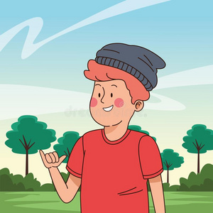 十几岁的青少年男人微笑的和招呼漫画照片