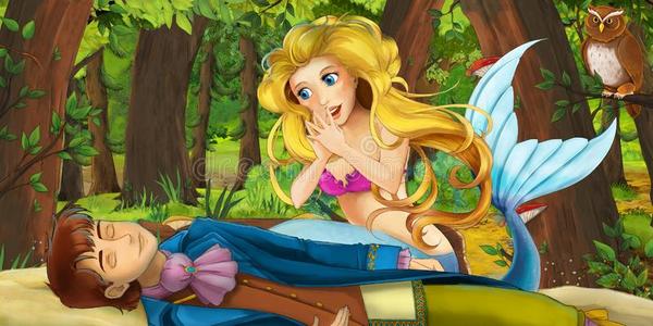 海肠漫画地点和幸福的年幼的女孩公主美人鱼营救bowel肠插画