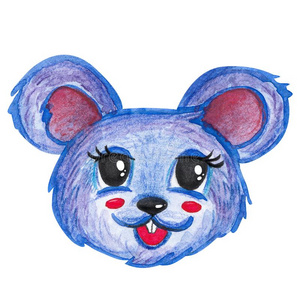 蓝色老鼠上端.笑声.水彩绘画.孩子们照片