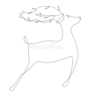 圣诞节鹿轮廓线条绘画,矢量照片