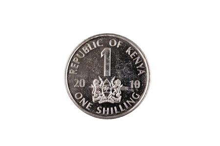 肯尼亚的铜肯尼亚的先令硬币隔离的向一白色的背景照片