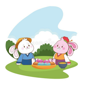 中间的秋兔子对吃食物漫画照片
