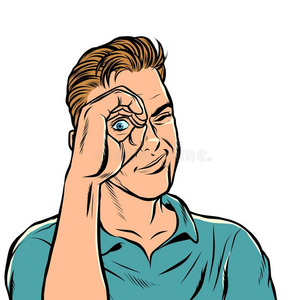 男人看望远镜手照片