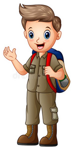 野外探险装备一男孩采用探险家全套装备和背包照片