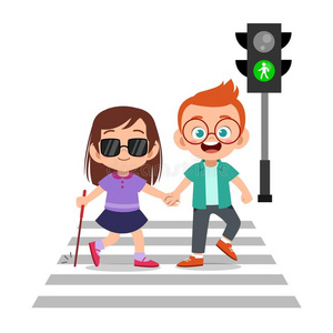 十字架路小孩男孩帮助失明的朋友十字架路照片