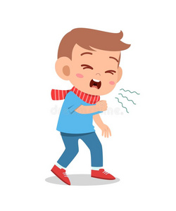 漫画小的小孩男孩咳嗽矢量照片