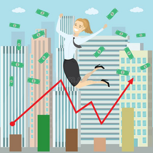 漫画成功的商业女人用于跳跃的为高兴照片