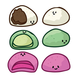 卡哇伊传统的糯米团分类矢量.手疲惫的日本人照片