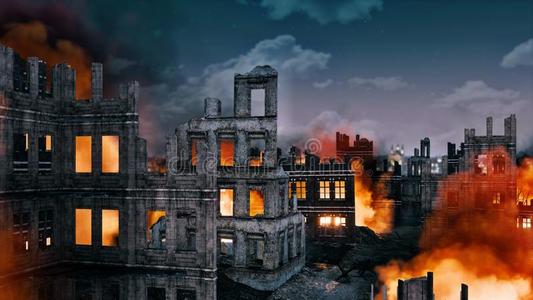 城市战争燃烧的建筑物毁坏关于破坏后的战争城市照片
