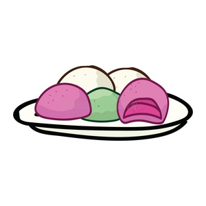 漂亮的糯米团分类向盘子矢量.手疲惫的日本人德西照片