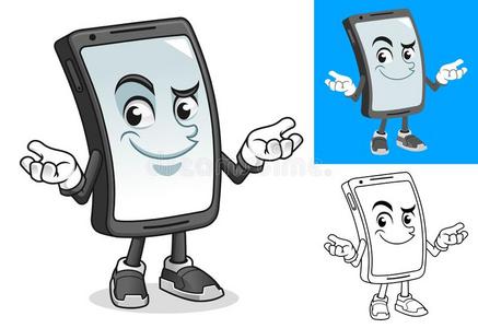 智能手机和糊涂的手势手漫画性格吉祥物我照片