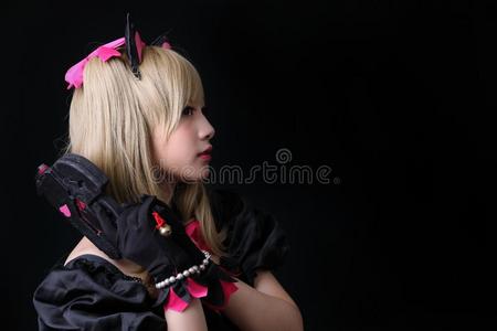 黑色亮漆动漫英文costumeplay的简略写法,肖像关于女孩英文costume