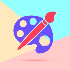 西艺术会馆平的放置现代的粉红色的艺术颜料刷子和调色板偶像和西鲱