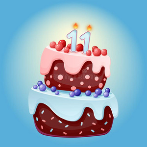 漂亮的漫画11年生日节日的蛋糕和蜡烛数字elevation仰角照片