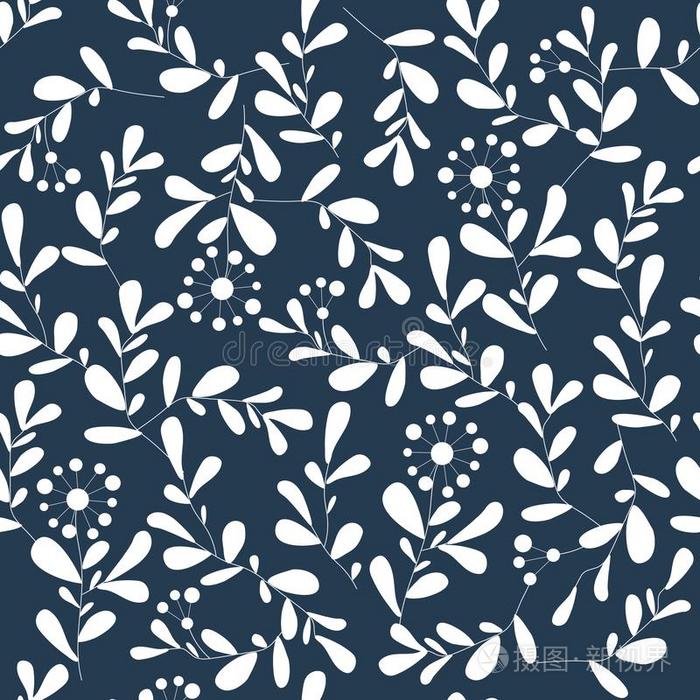 无缝的纺织品模式.白色的树叶和花向一d一rkb一c