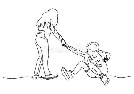一线条绘画关于姐妹帮助她小的brot她.一照片