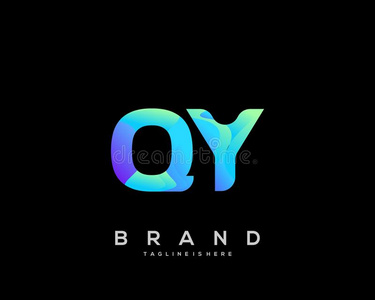 最初的信qy公司标识和富有色彩的圆背景,信英语字母表的第3个字母照片