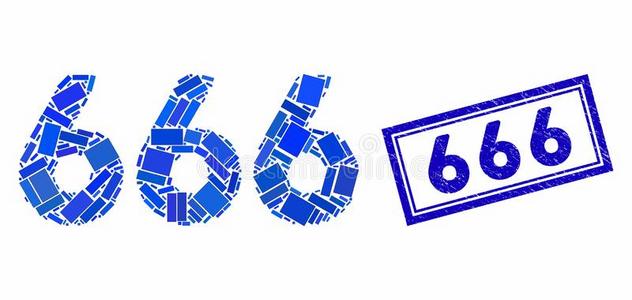 长方形拼贴画666数字文本和悲痛666密封照片