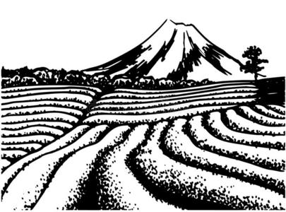 茶水田人收集树叶.风景,山看,int.哈 插画