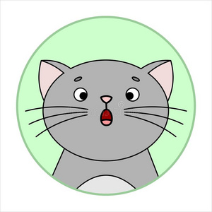 腮须漂亮的惊奇的猫,圆形的偶像,表情符号.