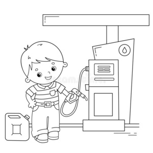 色彩页梗概关于漫画驾驶员和汽车向汽油人名照片