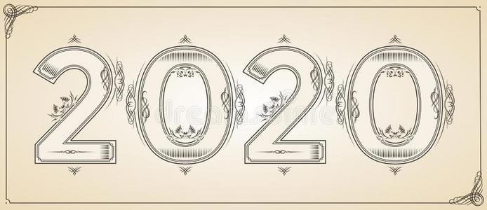 数字2020年有图案的和花的情况,隔离的向白色的照片