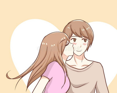 女孩接吻的男孩脸颊照片