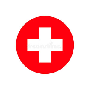 红色的十字架医院隔离的符号向白色的背景.
