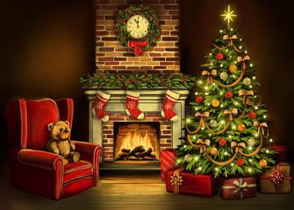 圣诞节前夕,房间装饰和圣诞节装饰,克里斯照片