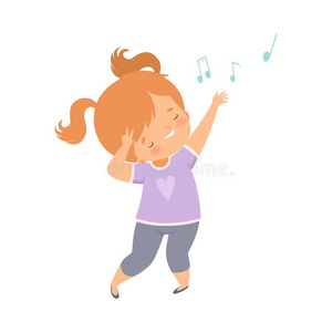 漂亮的红发的女孩唱歌和跳舞,值得崇拜的小孩所有乐趣照片