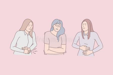 经期前的综合征,月经的痛苦,疾病症状观念.照片