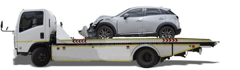 意外事件汽车滑落向货车为移动.蓝色汽车aux.