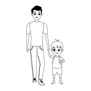 漫画父亲和儿子偶像,平的设计照片