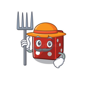 欢乐地农场主骰子漫画照片和帽子和工具照片